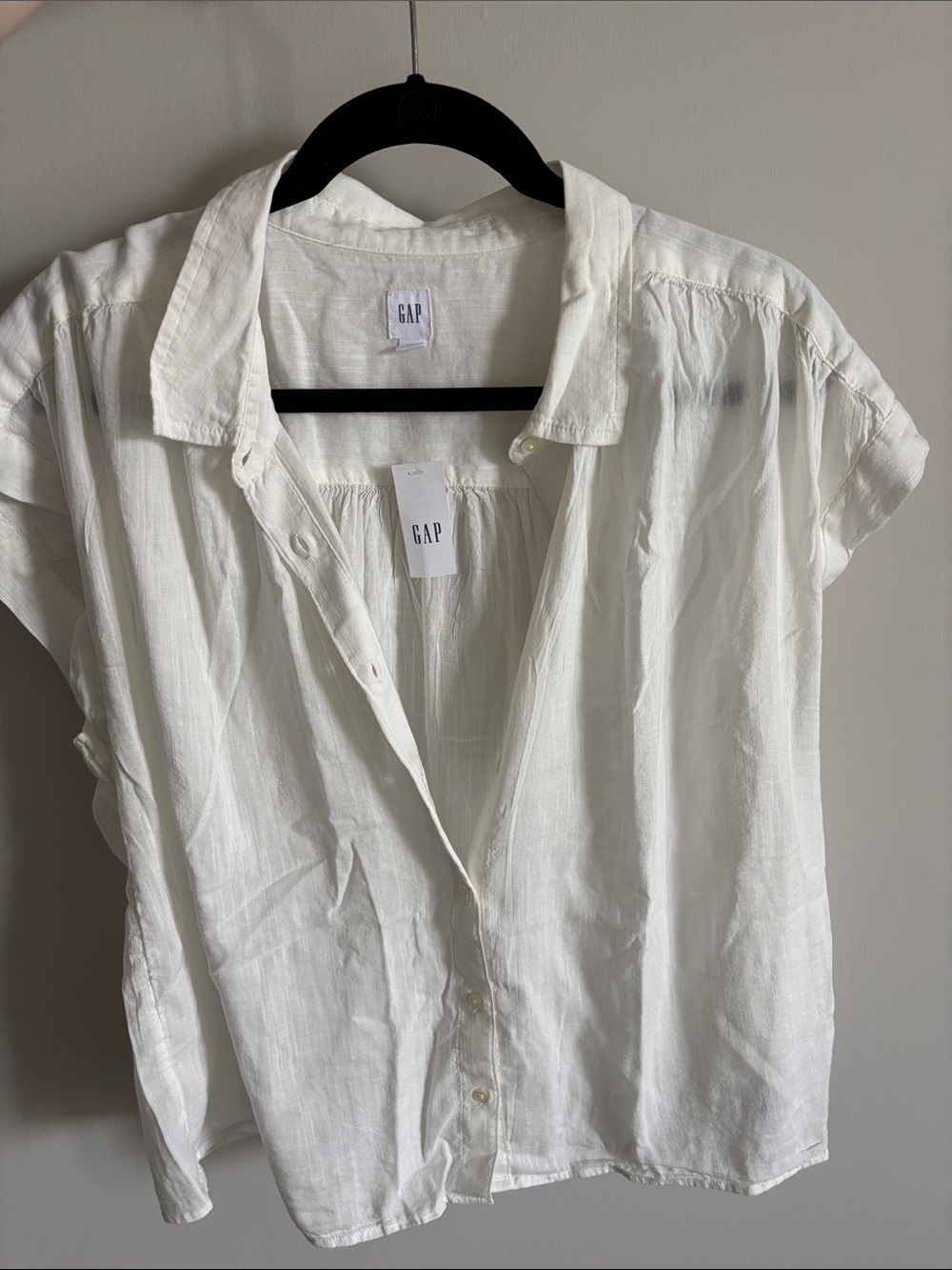 GAP Collared Cap Sleeve Button-Down Shirt - Lightweight Linen Look
